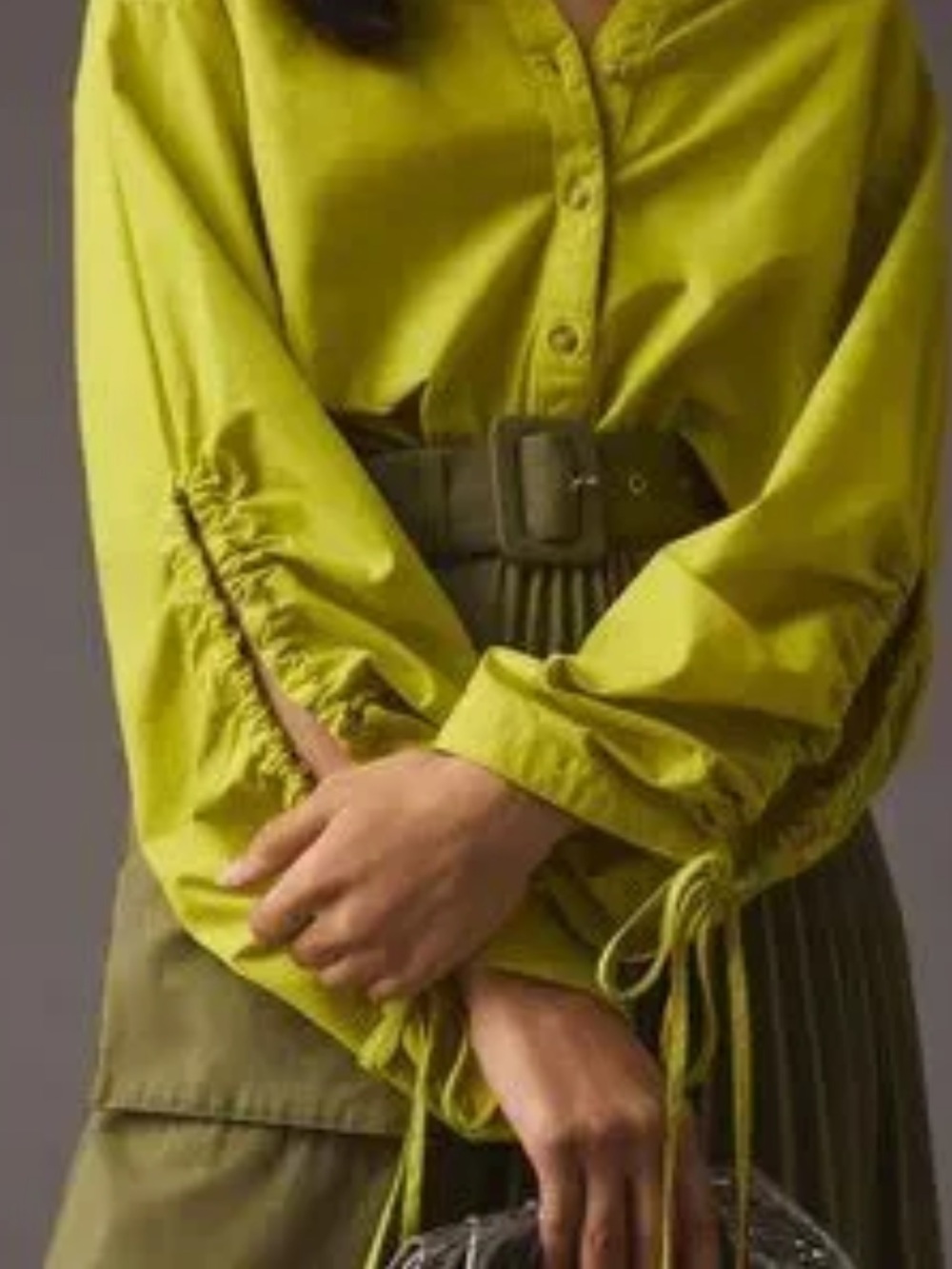 Anthropologie Pilcro Chartreuse Poplin Button Down Blouse Size Small